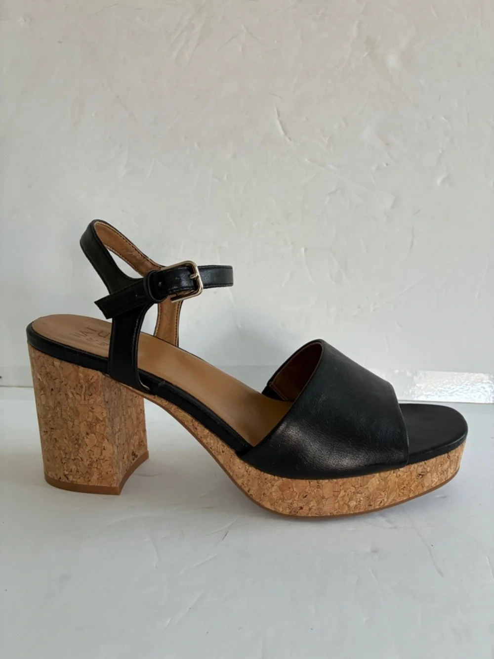NATURALIZER $110 Women Black Lilly Cork Block Heel Platform Sandals Ankle Strap - Picture 5 of 9